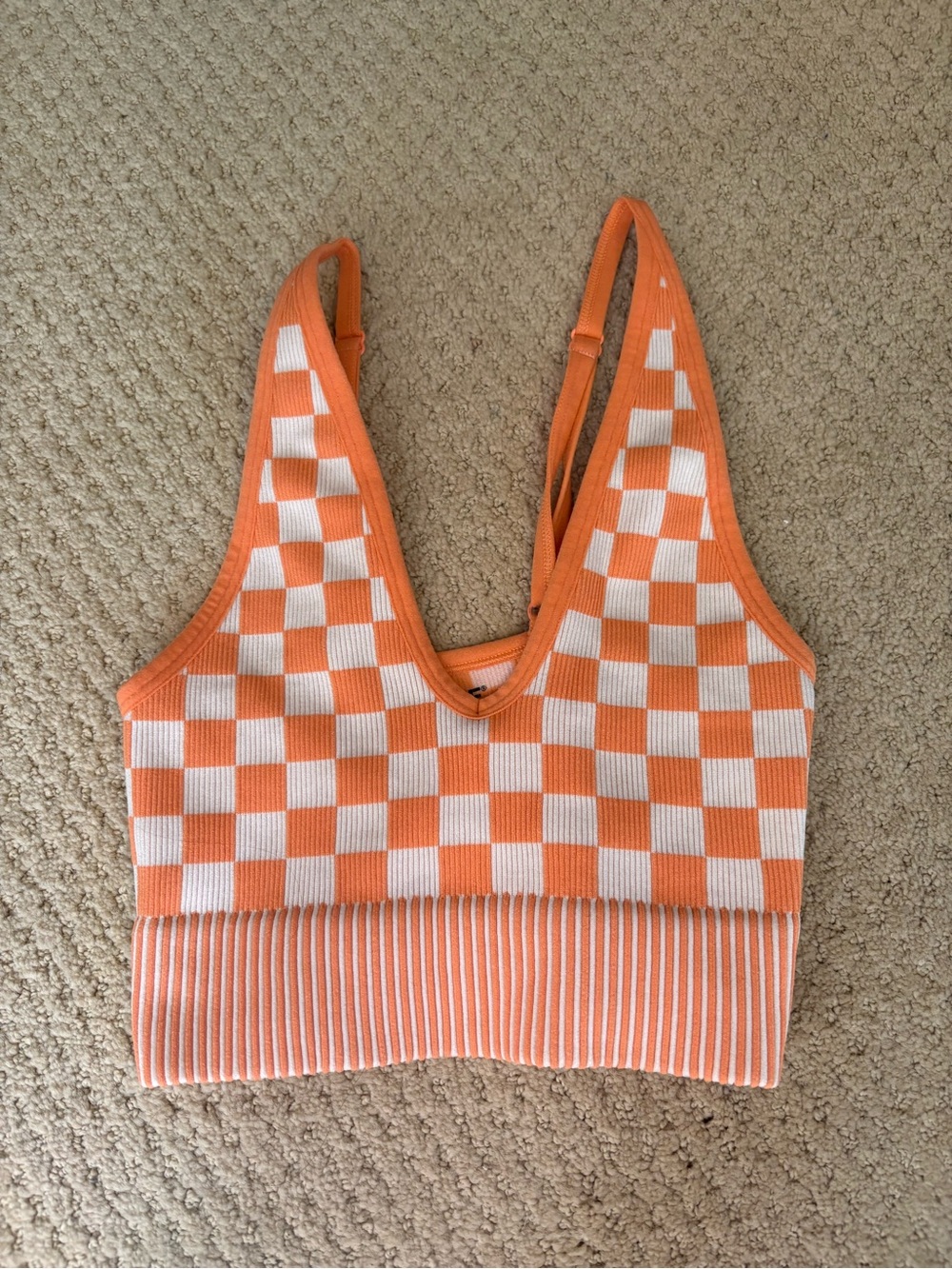 Garage Orange Checkered V-Neck Knit Tank Top